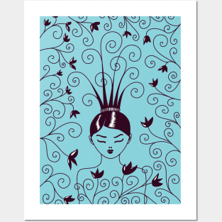 Girl With Strange Swirly Hairstyle Posters and Art